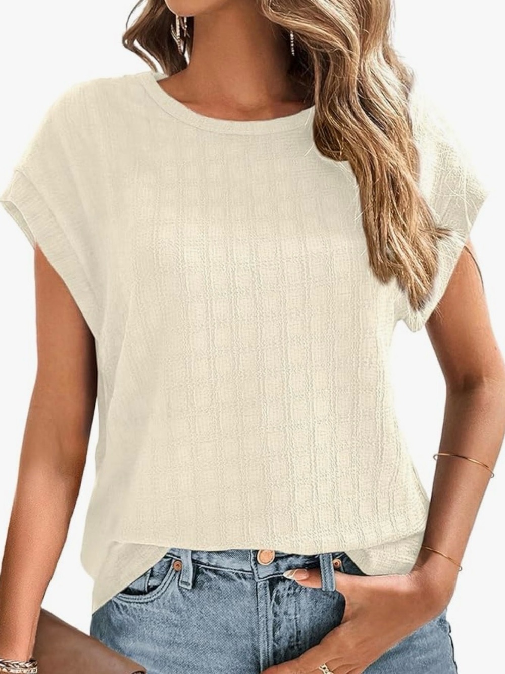 Women's Cream Short Sleeve Knit Top